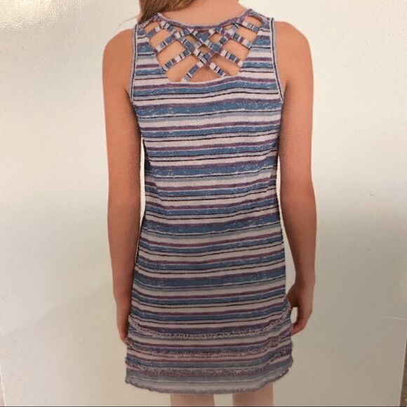 Boston Traders Girls Sleeveless Criss Cross Summer Dress Blue Stripes-L 12/14 - Picture 1 of 7